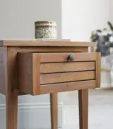 Voggia Acacia Wood Bedside Table with Drawer Storage (Acacia Finish) - Image 2