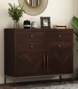 Jelt Sheesham Wood with Metal Base Chest Of Drawers (Walnut Finish) - Image 2