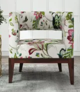 Welper Sheesham Wood Frame with Cushioned Velvet Seating Lounge Chair (Rose Vineyard with Walnut Finish) - Image 2