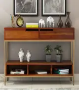 Freezia Sheesham Wood with Metal Frame Console Table with Drawer and Open Storage (Honey Finish) - Image 2