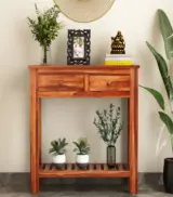 Waltes Sheesham Wood Console Table with Drawer Storage (Honey Finish) - Image 2