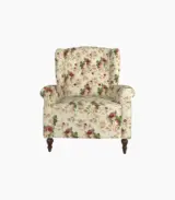 Betox Mango Wood Frame with Cushioned Velvet Seating Lounge Chair (Cream Blossom with Walnut Finish) - Image 2