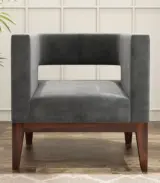 Welper Sheesham Wood Frame with Cushioned Velvet Seating Lounge Chair (Graphite Grey with Walnut Finish) - Image 2