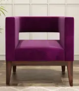Welper Sheesham Wood Frame with Cushioned Velvet Seating Lounge Chair (Mulberry Pink with Walnut Finish) - Image 2