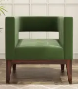 Welper Sheesham Wood Frame with Cushioned Velvet Seating Lounge Chair (Olive Green with Walnut Finish) - Image 2
