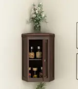 Ordom Sheesham Wood Corner Wall Mounted Kitchen Rack (Walnut Finish) - Image 2