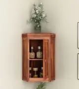 Ordom Sheesham Wood Corner Wall Mounted Kitchen Rack (Honey Finish) - Image 2