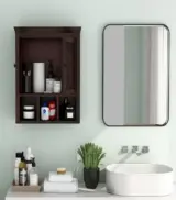 Shyea Sheesham Wood Wall Mounted Bathroom Cabinet (Walnut Finish) - Image 2