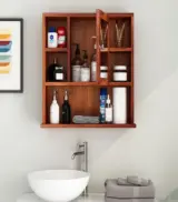 Vwing Sheesham Wood Wall Mounted Bathroom Cabinet (Honey Finish) - Image 2