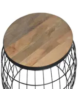 Ergovic Solid Mango Wood Top with Metal Base Set of 2 Coffee Tables (Natural Finish) - Image 2
