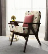 Crosper Sheesham Wood Frame with Cushioned Velvet Seating Arm Chair (Cream Robins with Walnut Finish) - Image 2