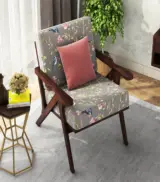 Crosper Sheesham Wood Frame with Cushioned Velvet Seating Arm Chair (Grey Robins with Walnut Finish) - Image 2