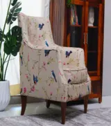 Edoree Sheesham Wood Frame with Cushioned Velvet Seating Arm Chair (Cream Robins with Walnut Finish) - Image 2
