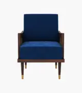 Alton Sheesham Wood Frame with Cushioned Velvet Seating Arm Chair (Indigo Blue with Walnut Finish) - Image 2