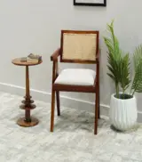 Tiegler Sheesham Wood Frame with Cushioned Velvet Seating Arm Chair (Honey Finish) - Image 2