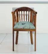 Colco Sheesham Wood Frame with Cushioned Velvet Seating Arm Chair (Honey Finish) - Image 2
