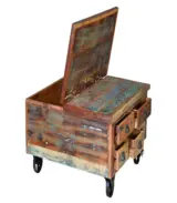 Volic Reclaimed Wood Coffee Table with wheels and Drawer Storage (Natural Finish) - Image 3