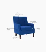 Adorel Mango Wood Frame with Cushioned Velvet Seating Lounge Chair (Indigo Blue) - Image 3