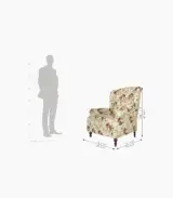 Betox Mango Wood Frame with Cushioned Velvet Seating Lounge Chair (Cream Blossom with Walnut Finish) - Image 3