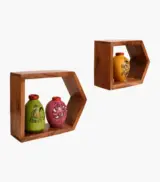 Tio Sheesham Wood Set of 2 Wall Shelves (Honey Finish) - Image 2