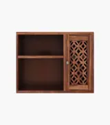 Clambrey Sheesham Wood Wall Shelf with Open and Close Storage (Honey Finish) - Image 3