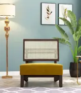 Tyrence Sheesham Wood Frame with Cushioned Velvet Seating Lounge Chair (Chestnut Brown with Walnut Finish) - Image 3