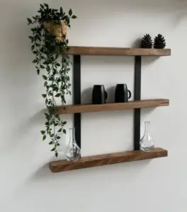 Torish Acacia Wood with Metal Frame Wall Shelves (Acacia Finish)