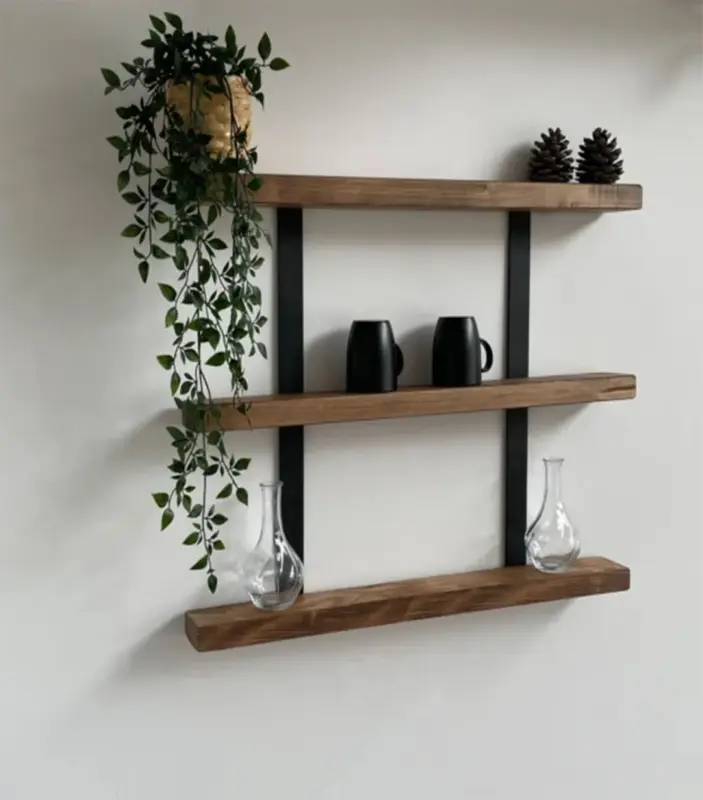 Torish Acacia Wood with Metal Frame Wall Shelves (Acacia Finish)