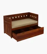 Sewayze Sheesham Wood Diwan Bed with Drawer Storage (Honey Finish) - Image 3