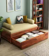 Madoc Sheesham Wood Diwan Bed with Drawer Storage (Honey Finish) - Image 3