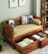 Houdson Sheesham Wood Diwan Bed with Drawer Storage (Honey Finish) - Image 3