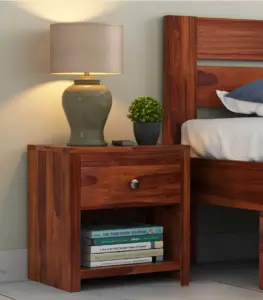 Tonzel Sheesham Wood Bedside Table with Drawer Storage (Honey Finish)