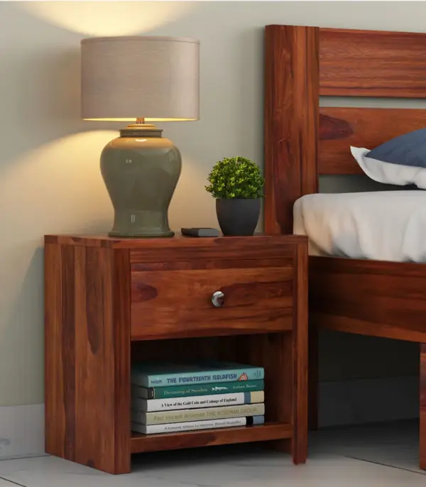 Tonzel Sheesham Wood Bedside Table with Drawer Storage (Honey Finish)