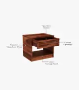 Forgson Sheesham Wood Bedside Table with Drawer Storage (Honey Finish) - Image 3
