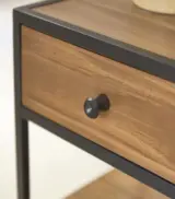 Lagra Acacia Wood with Metal Frame Bedside Table with Drawer Storage (Acacia Finish) - Image 3