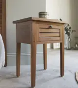 Voggia Acacia Wood Bedside Table with Drawer Storage (Acacia Finish) - Image 3