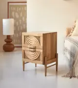 Syna Solid Mango Wood Bedside Table with Drawer Storage (Natural Finish) - Image 3
