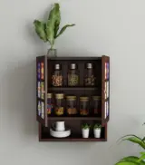 Symone Sheesham Wood Wall Mounted Kitchen Rack (Walnut Finish) - Image 3