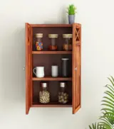 Usparza Sheesham Wood Wall Mounted Kitchen Rack (Honey Finish) - Image 3