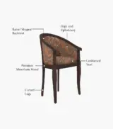 Crctic Sheesham Wood Frame with Cushioned Velvet Seating Arm Chair (Walnut Finish) - Image 3
