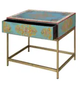 Royalistic Solid Mango Wood Hand Decorated with Metal Base Coffee Table with Drawer Storage (Two Tone Blue Finish) - Image 3
