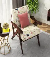 Crosper Sheesham Wood Frame with Cushioned Velvet Seating Arm Chair (Cream Robins with Walnut Finish) - Image 3