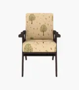 Crosper Sheesham Wood Frame with Cushioned Velvet Seating Arm Chair (Beige Pomme with Walnut Finish) - Image 3