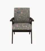 Crosper Sheesham Wood Frame with Cushioned Velvet Seating Arm Chair (Grey Robins with Walnut Finish) - Image 3