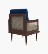 Alton Sheesham Wood Frame with Cushioned Velvet Seating Arm Chair (Indigo Blue with Walnut Finish) - Image 3
