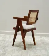Tiegler Sheesham Wood Frame with Cushioned Velvet Seating Arm Chair (Honey Finish) - Image 3