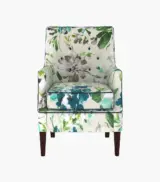 Edoree Sheesham Wood Frame with Cushioned Velvet Seating Arm Chair (Aqua Flower with Walnut Finish) - Image 3