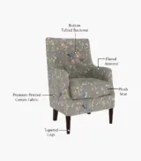 Edoree Sheesham Wood Frame with Cushioned Velvet Seating Arm Chair (Grey Robins with Walnut Finish) - Image 3