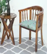 Colco Sheesham Wood Frame with Cushioned Velvet Seating Arm Chair (Honey Finish) - Image 3