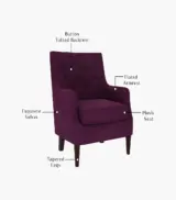 Edoree Sheesham Wood Frame with Cushioned Velvet Seating Arm Chair (Mulberry Pink with Walnut Finish) - Image 3